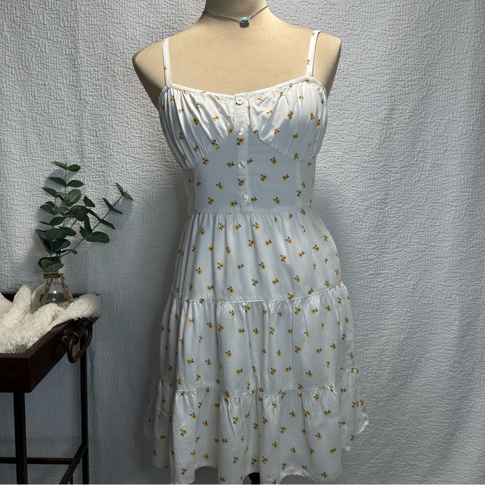 Hollister White Sunflower Spaghetti Strap Midi Sundress Size Small